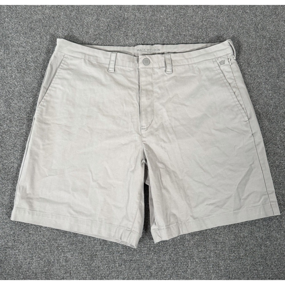 Mack Weldon Maverick Tech Chino Shorts Mens Size 34 Grey Stretch Flat Front 7"